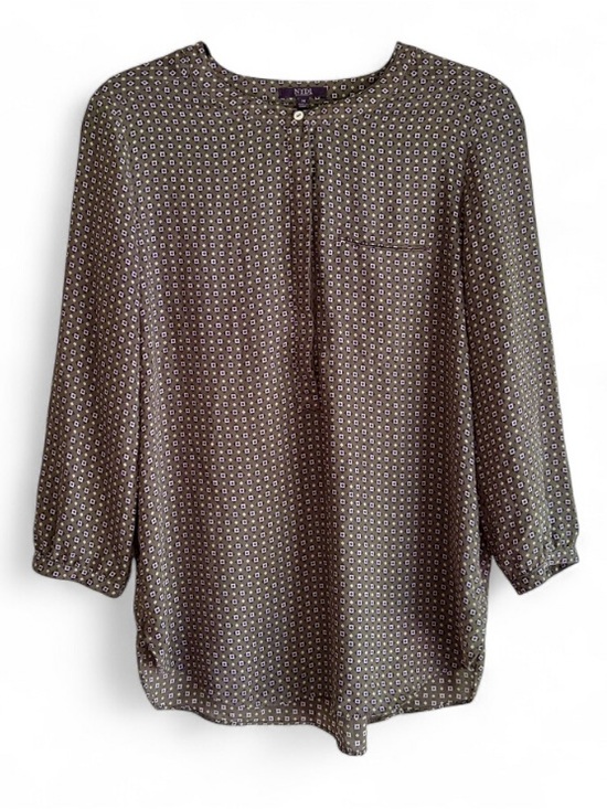 NYDJ Tops - NYDJ Olive Green Print 3/4 Sleeve Chiffon Blouse Size M
